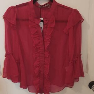 Alice + Olivia Sheer Raspberry Top